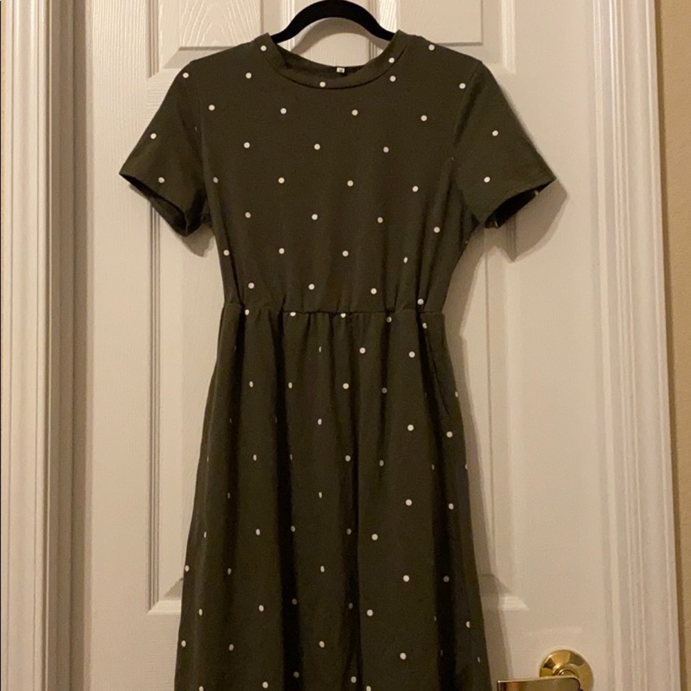 Olive green polka dot tee dress